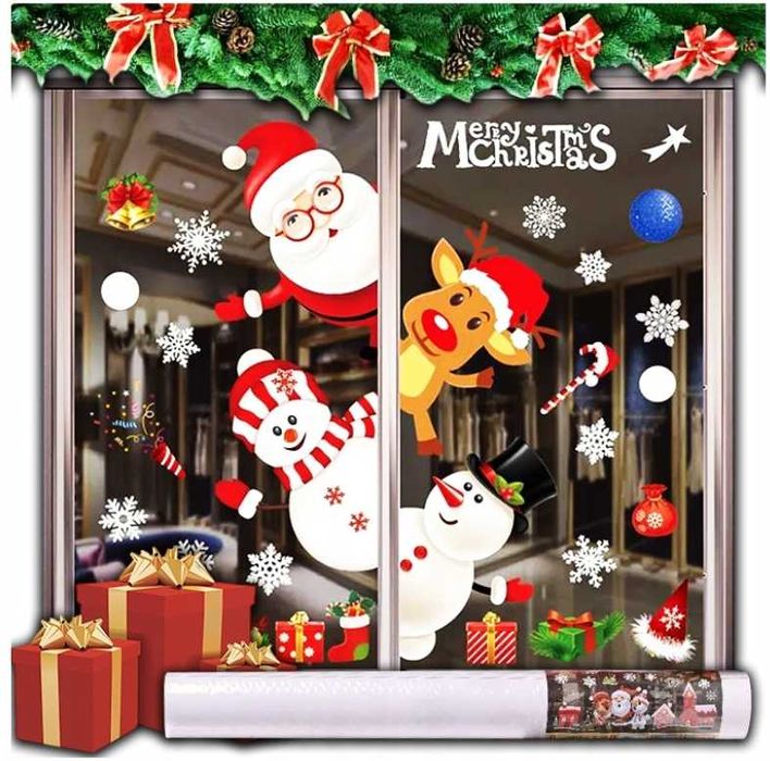 Naklejki świąteczne na okno święty Mikołaj Renifer Bałwan święta