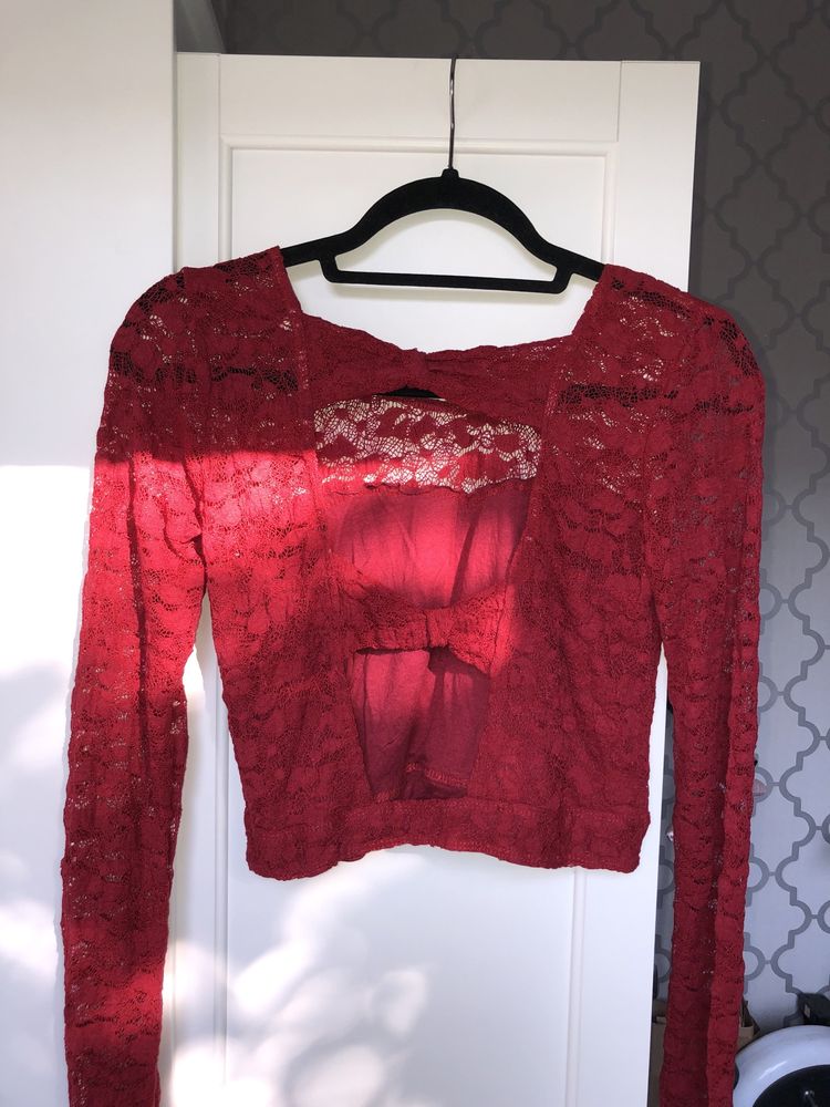 czerwona elegancka bluzka crop top S M 36 38