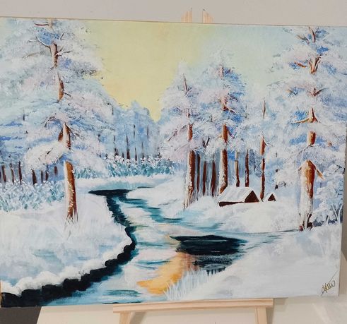 Obraz ręcznie malowany zima