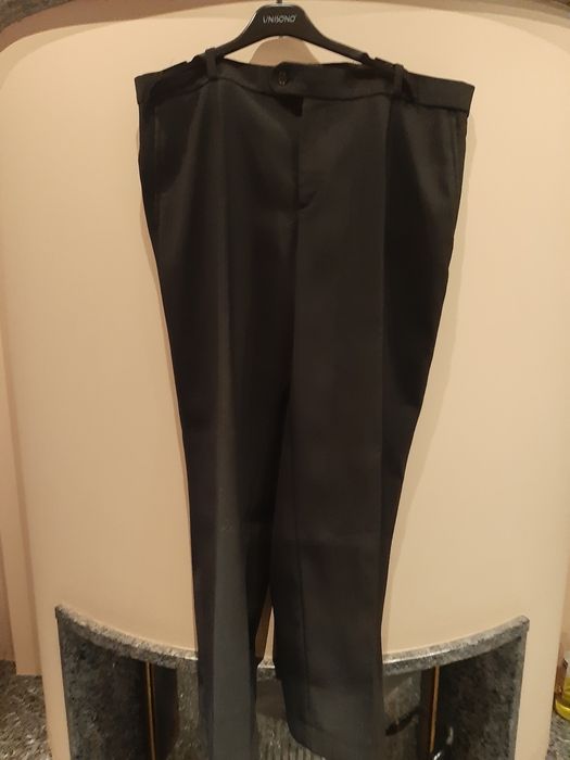 Spodnie czarne prl 56 ocieplane polar paski wełna męska vintage mechta