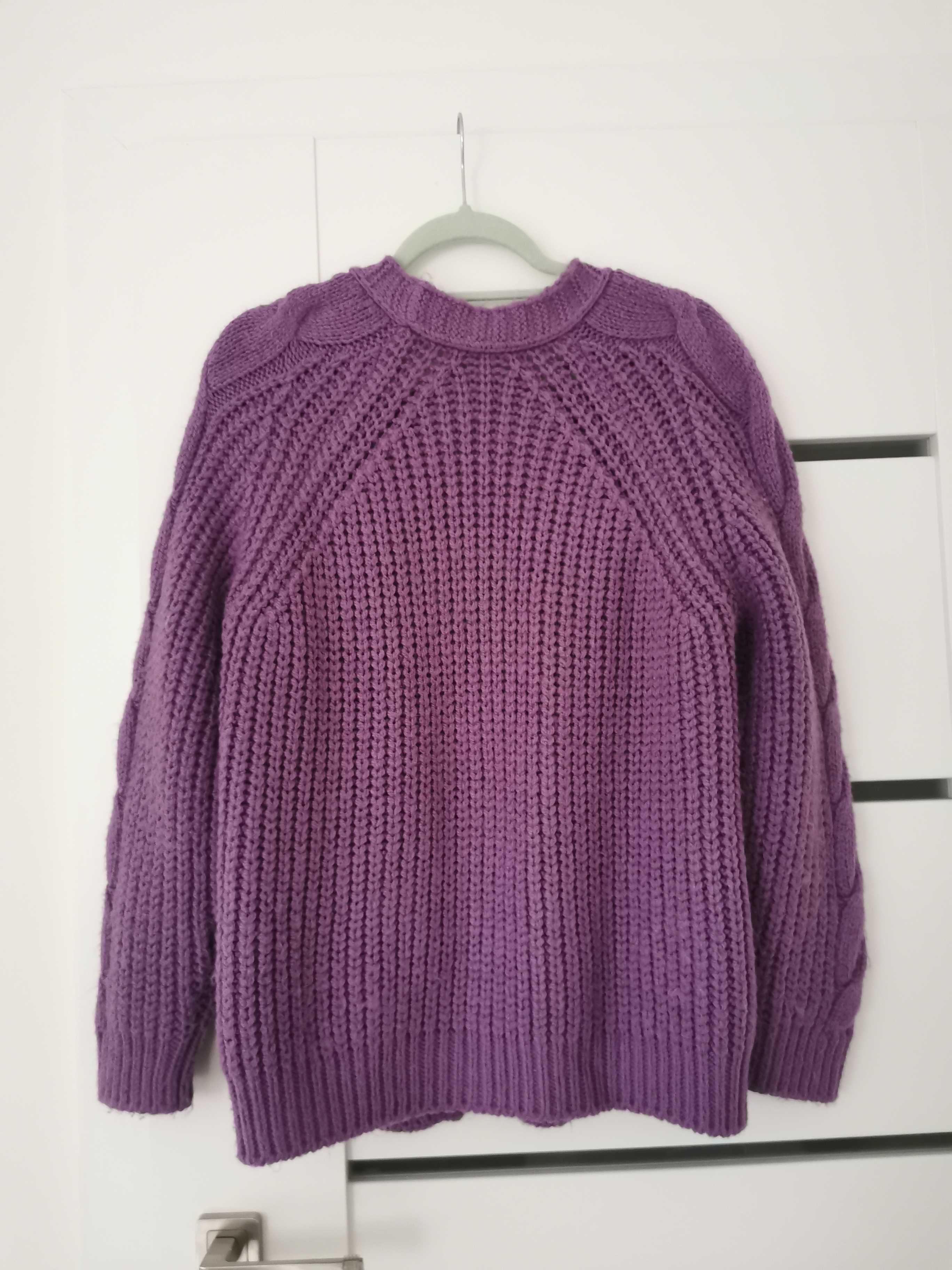 Fioletowy sweter kardigan ciepły zimowy narzutka M 38 40 Marks&Spencer