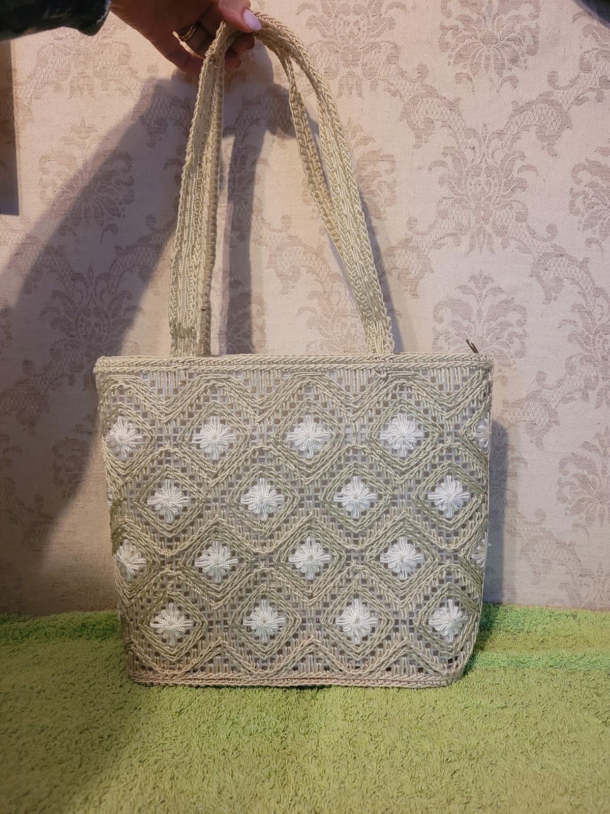 Torebka vintage jasno zielona beż