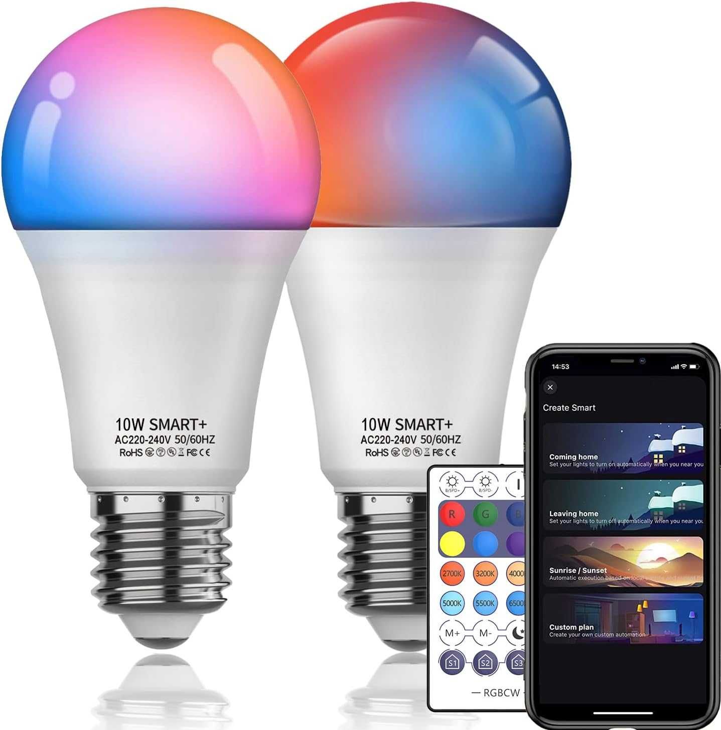 NOVO! Pack duas lâmpadas RGBCW E27  10 W  Alexa Echo, Google Home Siri