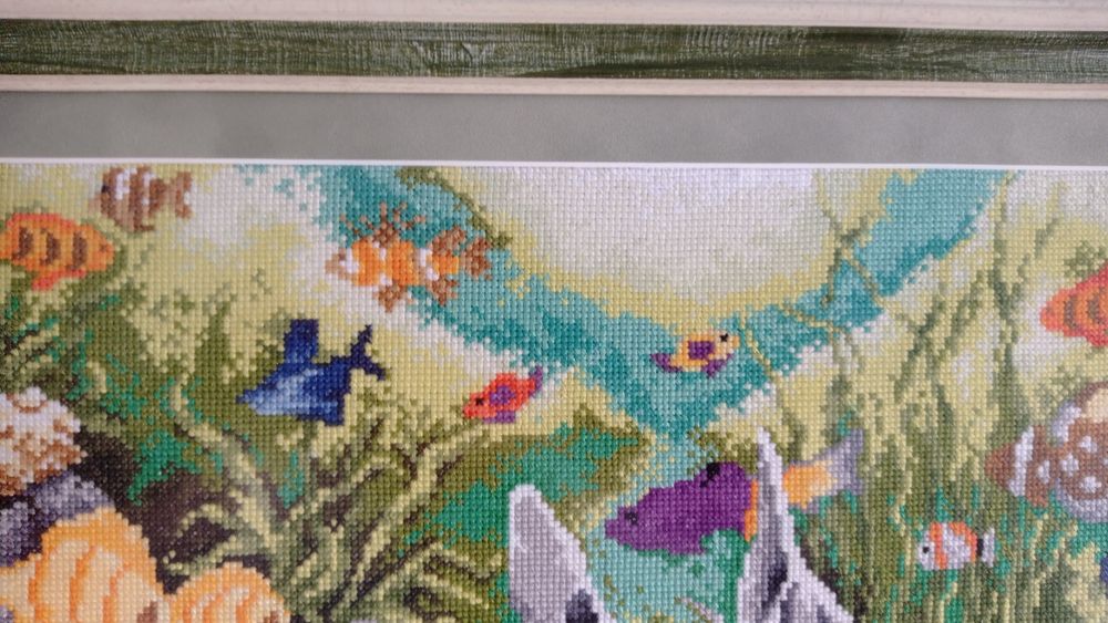 Картина з рибами, вишита хрестиком картина, вишиті риби, картина море