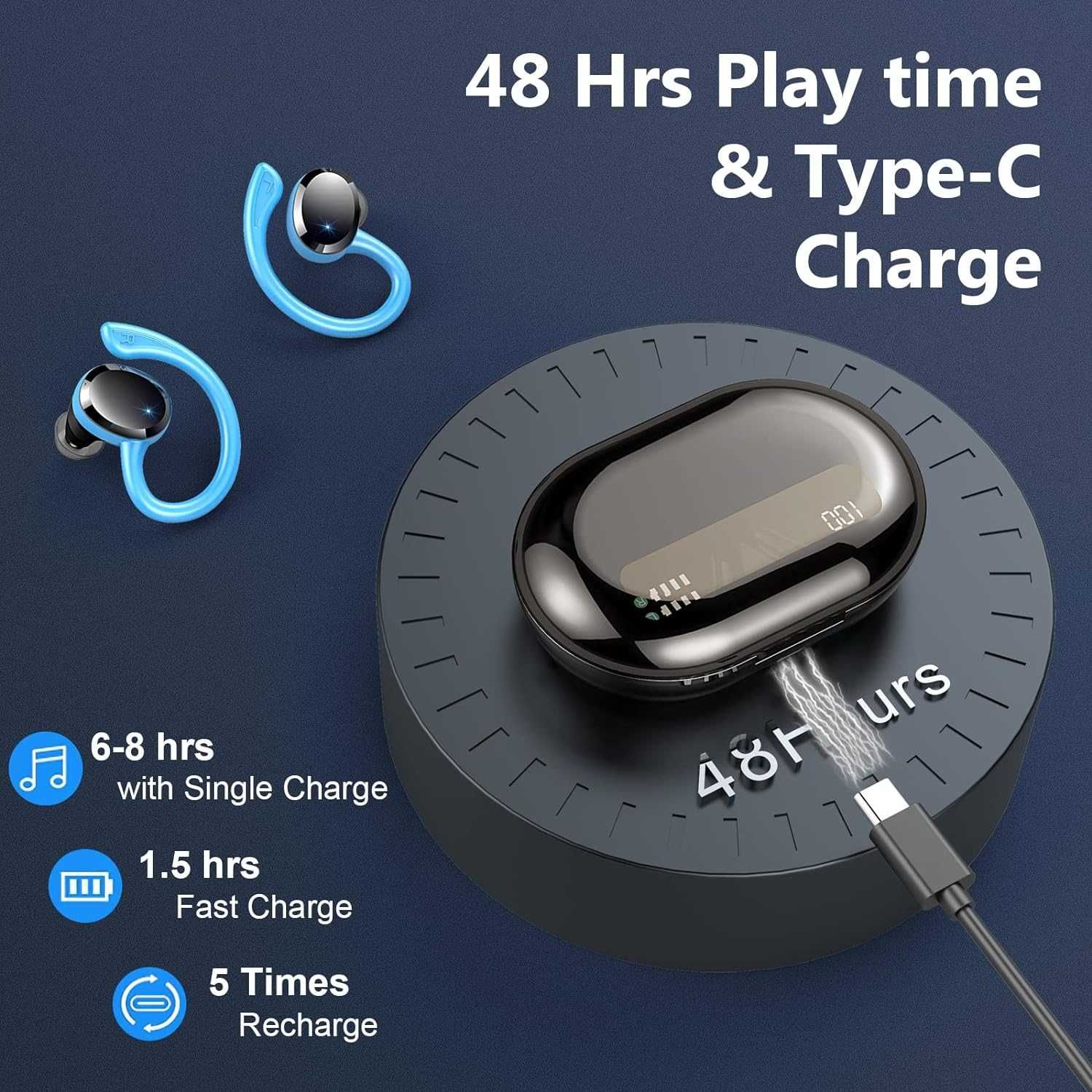 Słuchawki douszne, Bluetooth do biegania Q38, USB C wodoszczelne IP7