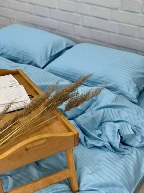 Постільна білизна комплект Євро блакитний смужка