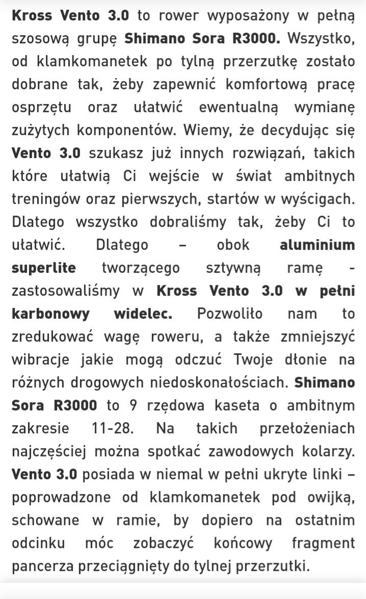 Kross Vento 3 szosa na grupie SORA rozmiar S