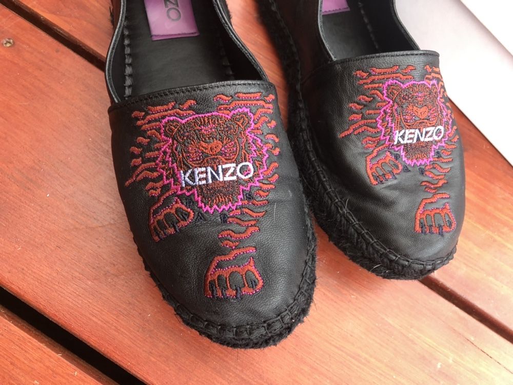 KENZO Kumi jungle czarne skorzane espadryle buty 40 26 oryginalne