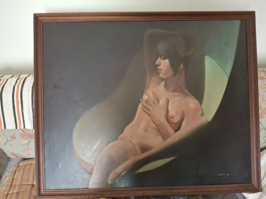 Extraordinária grande tela quadro pintura a oleo 83 x 102