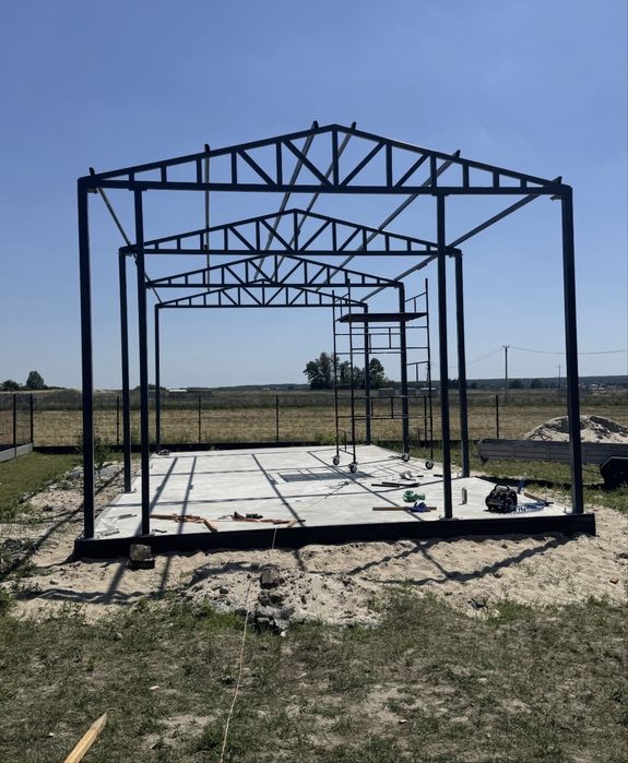 Konstrukcja 6 x 12 wysokosc 4m ( Wiata , Garaż , Płyta warstwowa )