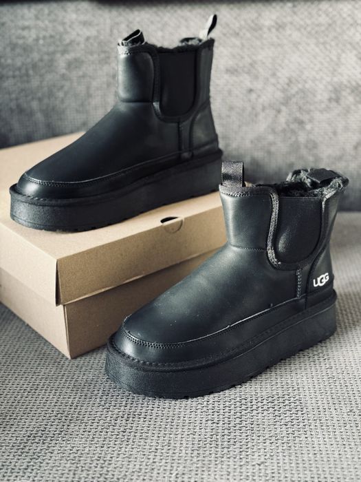 Ugg chelsea leather black кожаные черные угг челси
