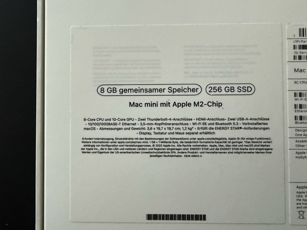 Apple Mac Mini M2 2023 - 8GB - 256SSD - Caixa