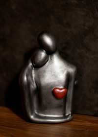 Rzeźba z gipsu, Jesteś Moim Skarbem, srebrno-czerwona, wys. 12,5 cm