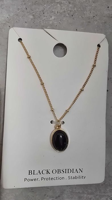 Czarny OBSYDIAN Kamień Szlachetny MOC OCHRONA Łańcuszek - Naszyjnik