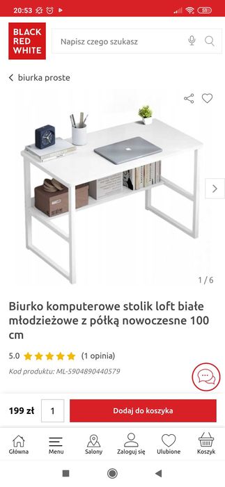 Biurko komputerowe stolik loft białe z półką 100 cm