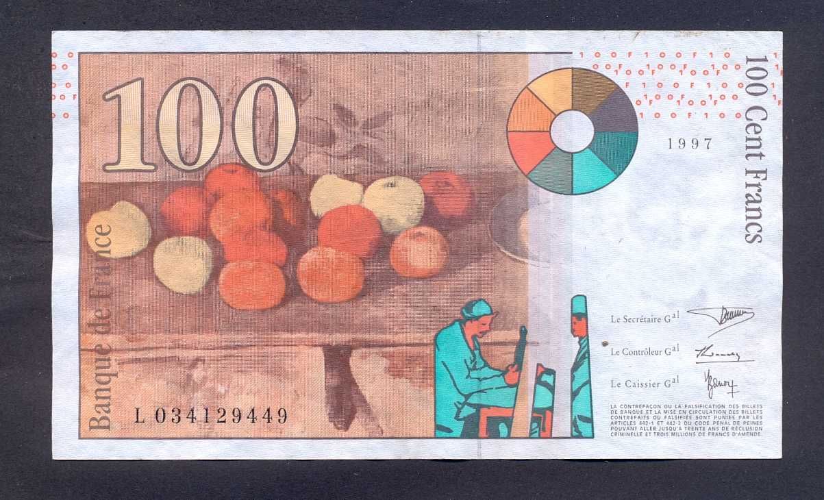 Banknot Francja 100 Franków z 1997 r ładny stan