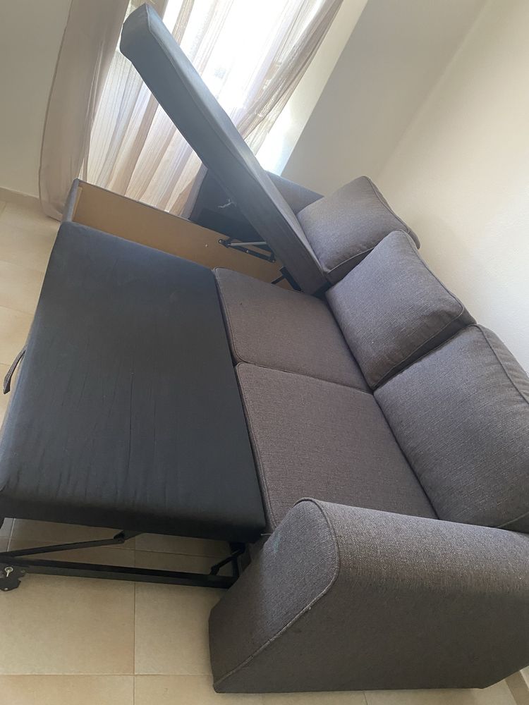 Sofá chaise-longue cinzento escuro 3 lugares