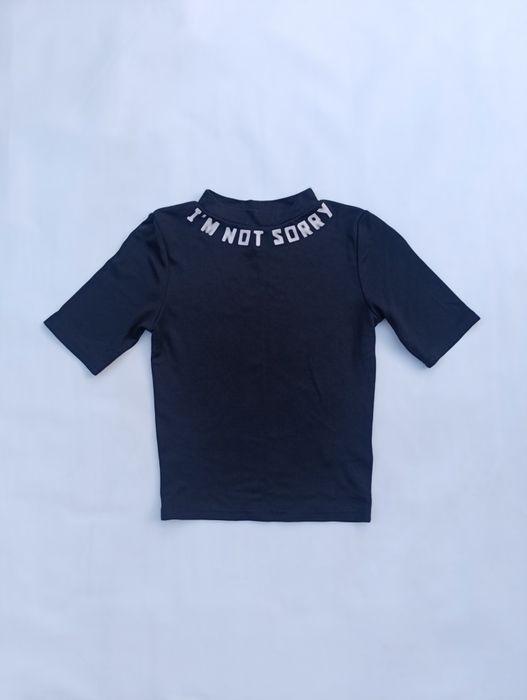 Czarny t-shirt H&M XS damski półgolf krótki