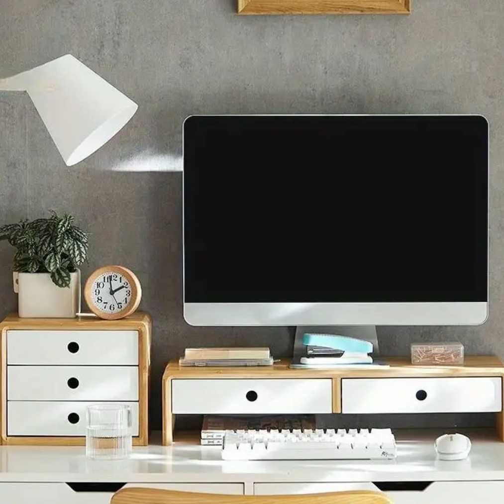 Conjunto de 2 suportes ergonômicos para monitor/computador com gavetas
