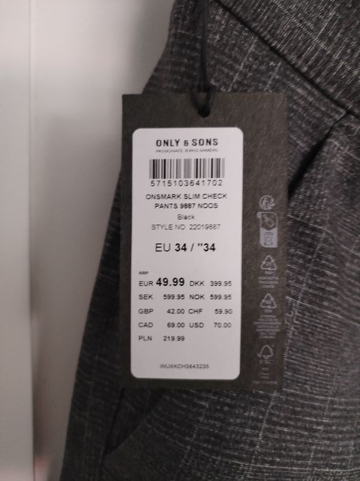 Nowe męskie spodnie Only&sons piękne do wielu stylizacji kratka