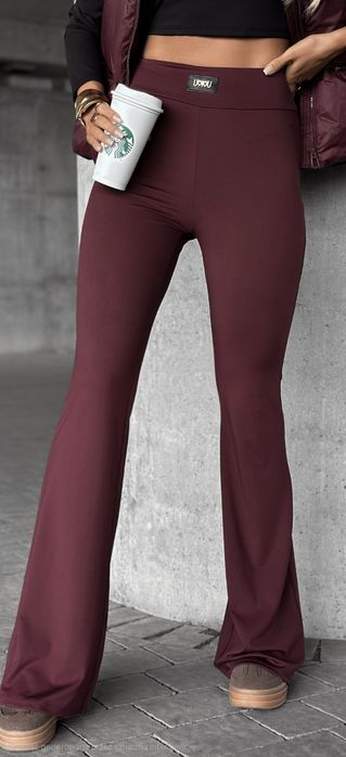 Legginsy dzwony lycra marszczenia bordowe burgund uni