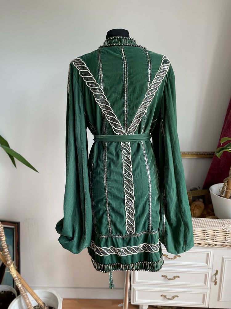 Asos aksamitna sukienka mini 46 3 xl cekinowa kopertowa szmaragdowa