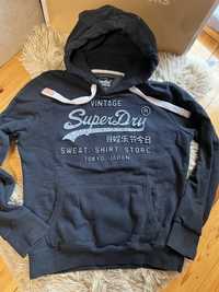 Superdry bluza granatowa z dużym logo z kapturem kangurka r S M