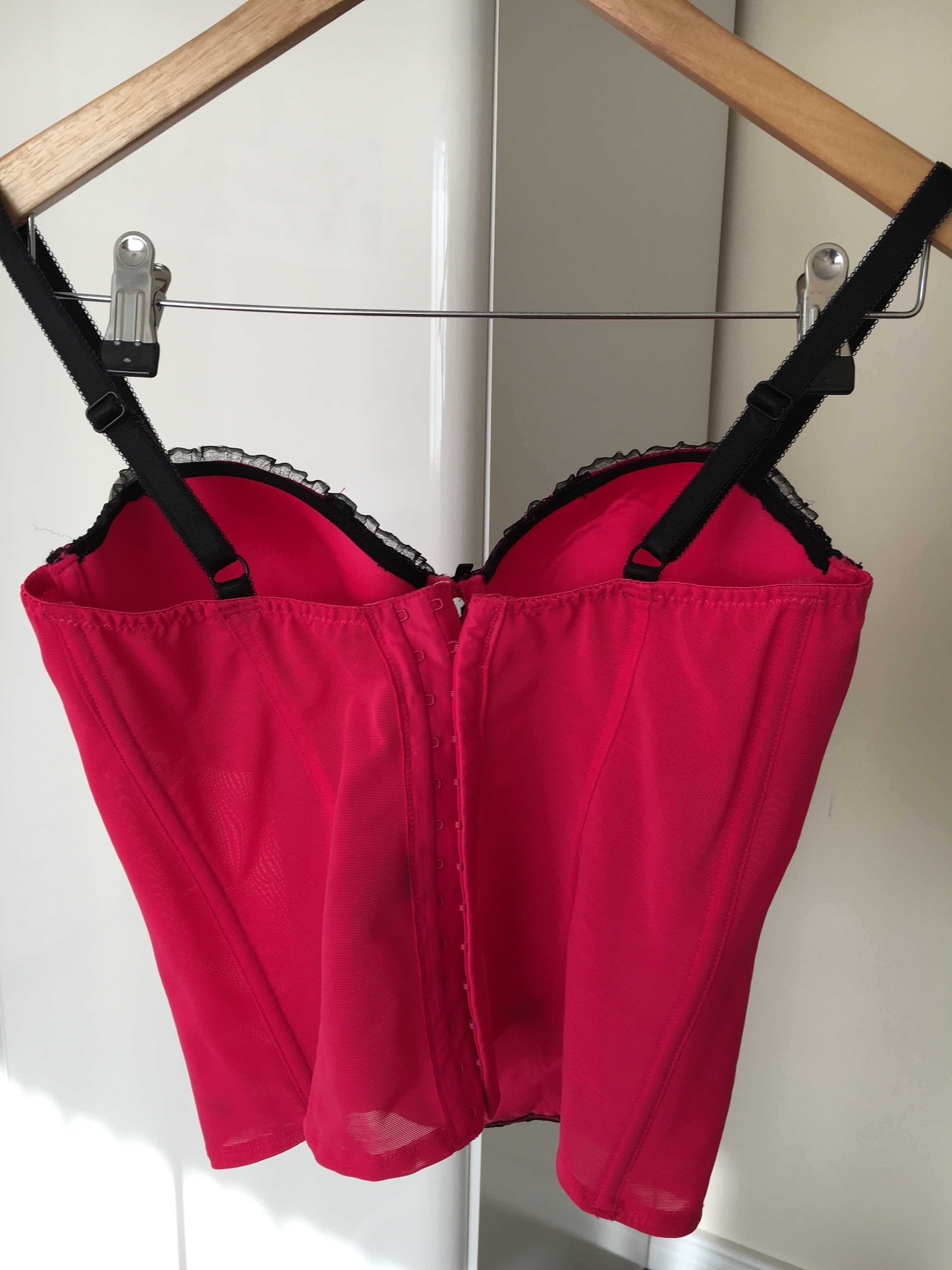 Gorset strój nocny ekskluzywny różowy z koronką rozm.75C/S/George