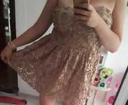 Mega sexy glamour sukienka złota beżowa mini koronka L XL 40 42