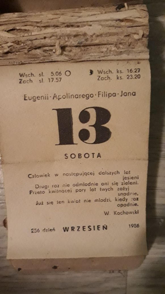 Kartka kartki z kalendarza 1986