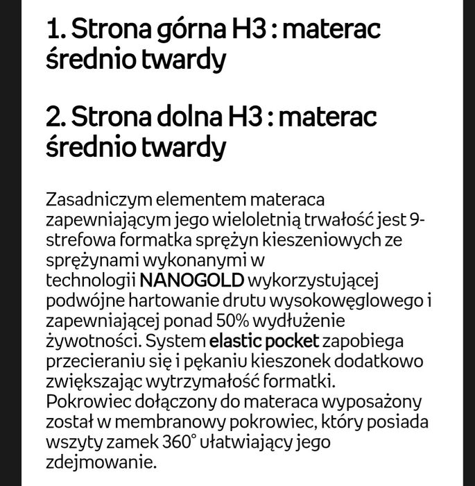 Materac kieszeniowy 140x200 Luca Canada Max  H3