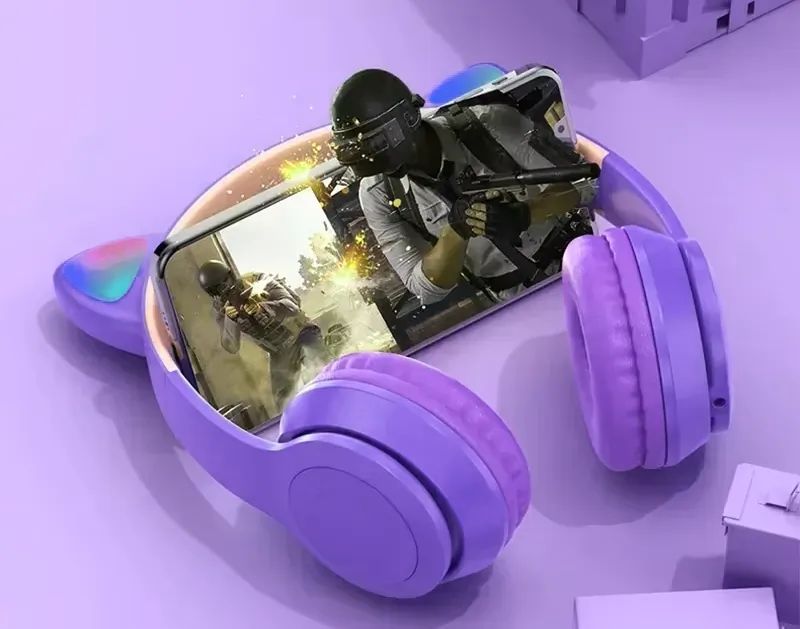 Słuchawki bezprzewodowe Bluetooth dla dzieci z uszami LED fioletowe