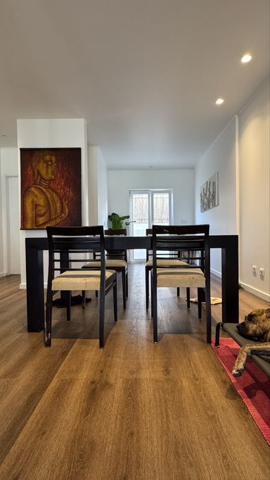 Mesa de Madeira Maciça Tampo em Vidro