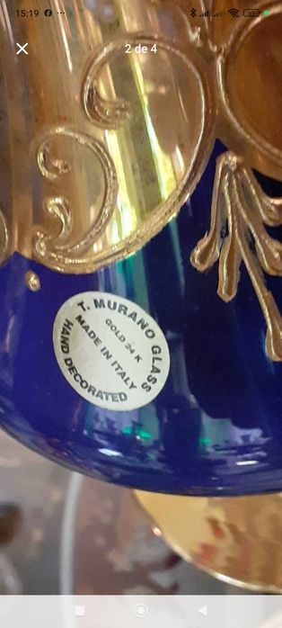 Conjunto de Jarro e 5 copos CRISTAL DE MURANO pintura a ouro 24k