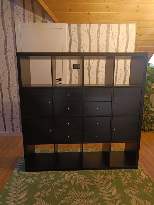 Regał kallax Ikea czarny brąz z wkładami