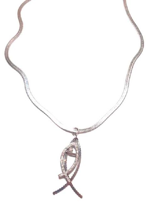 Naszyjnik Łańcuszek Żmijka Ryby Cyrkonie Srebrny Stal Chirurgiczna