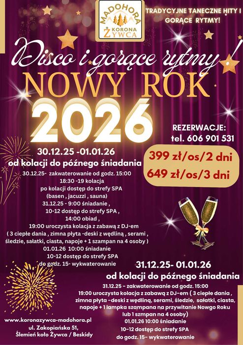od 399zł/os SYLWESTER 2026 !!! GORĄCE RYTMY - w BESKIDY k. Żywca