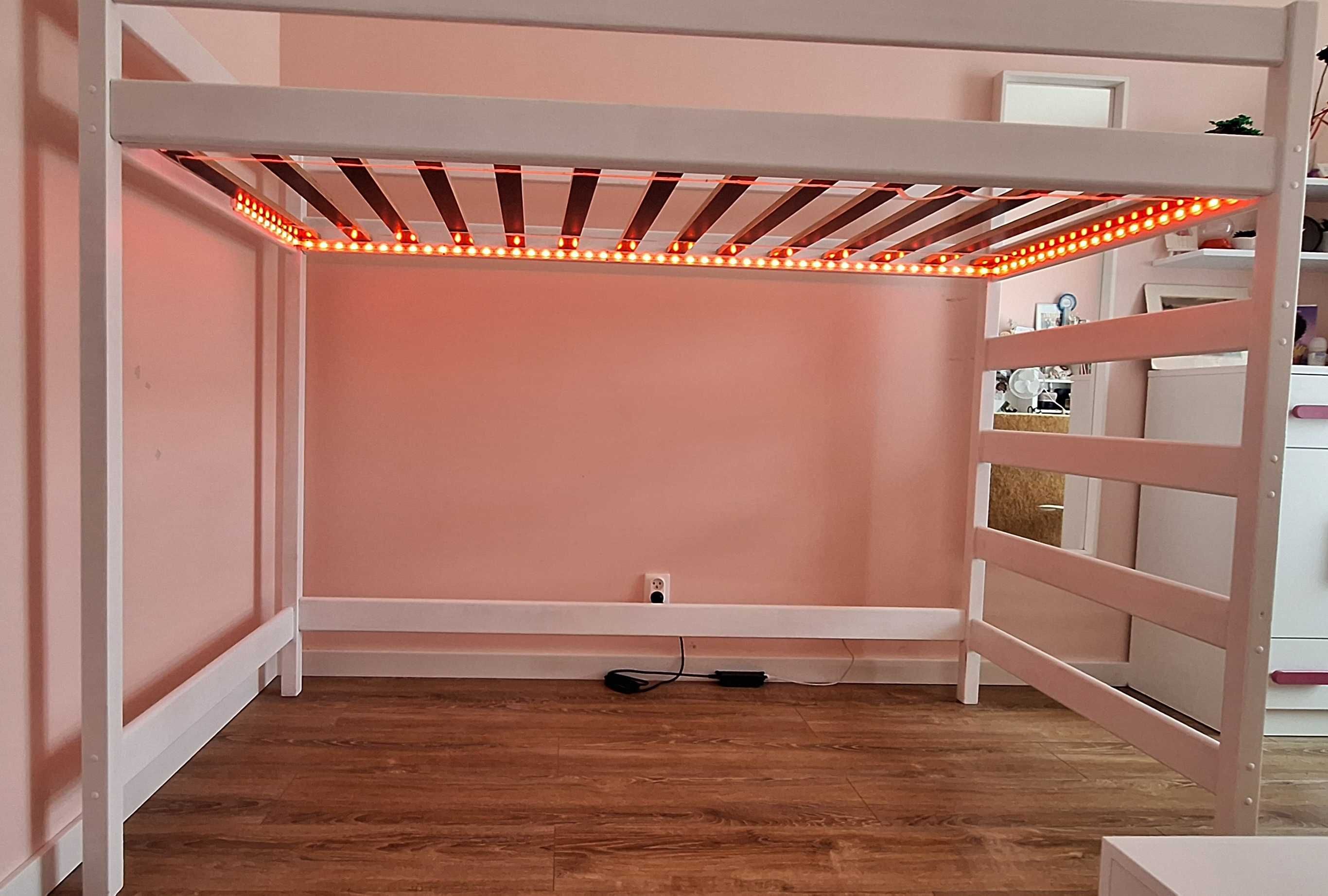 Piętrowe pojedyncze łóżko z materacem 90x200 + oświetlenie led
