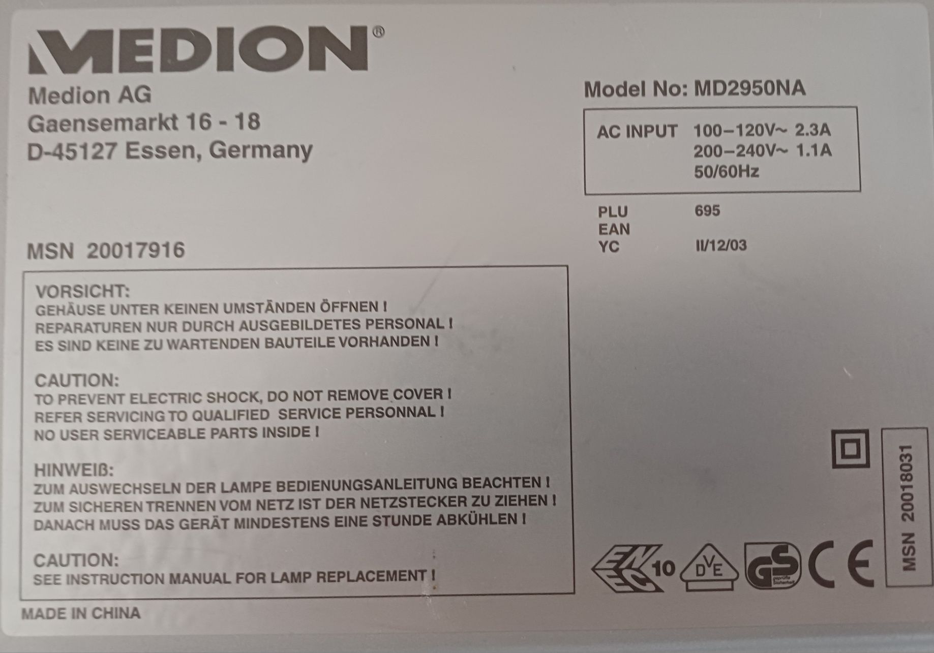 Projektor multimedialny MEDION MD2950NA
