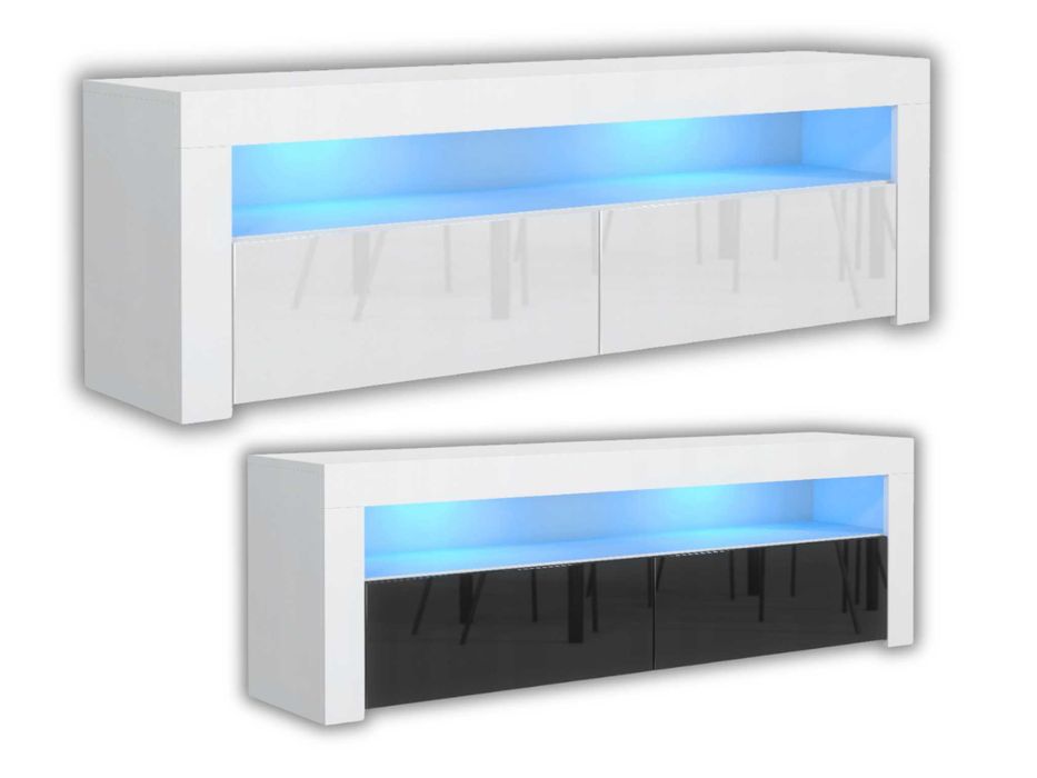Nowoczesna KOMODA Stolik RTV Biały 130cm Połysk + Led - WYPRZEDAŻ
