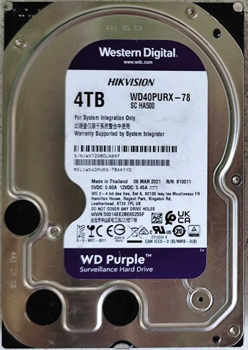 Продам б.у. жесткий диск Western Digital WD Purple 4TB (WD40PURX-78)