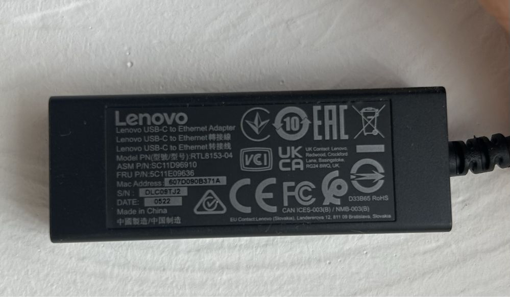 Перехідник Lenovo USB-C to Ethernet Adapter