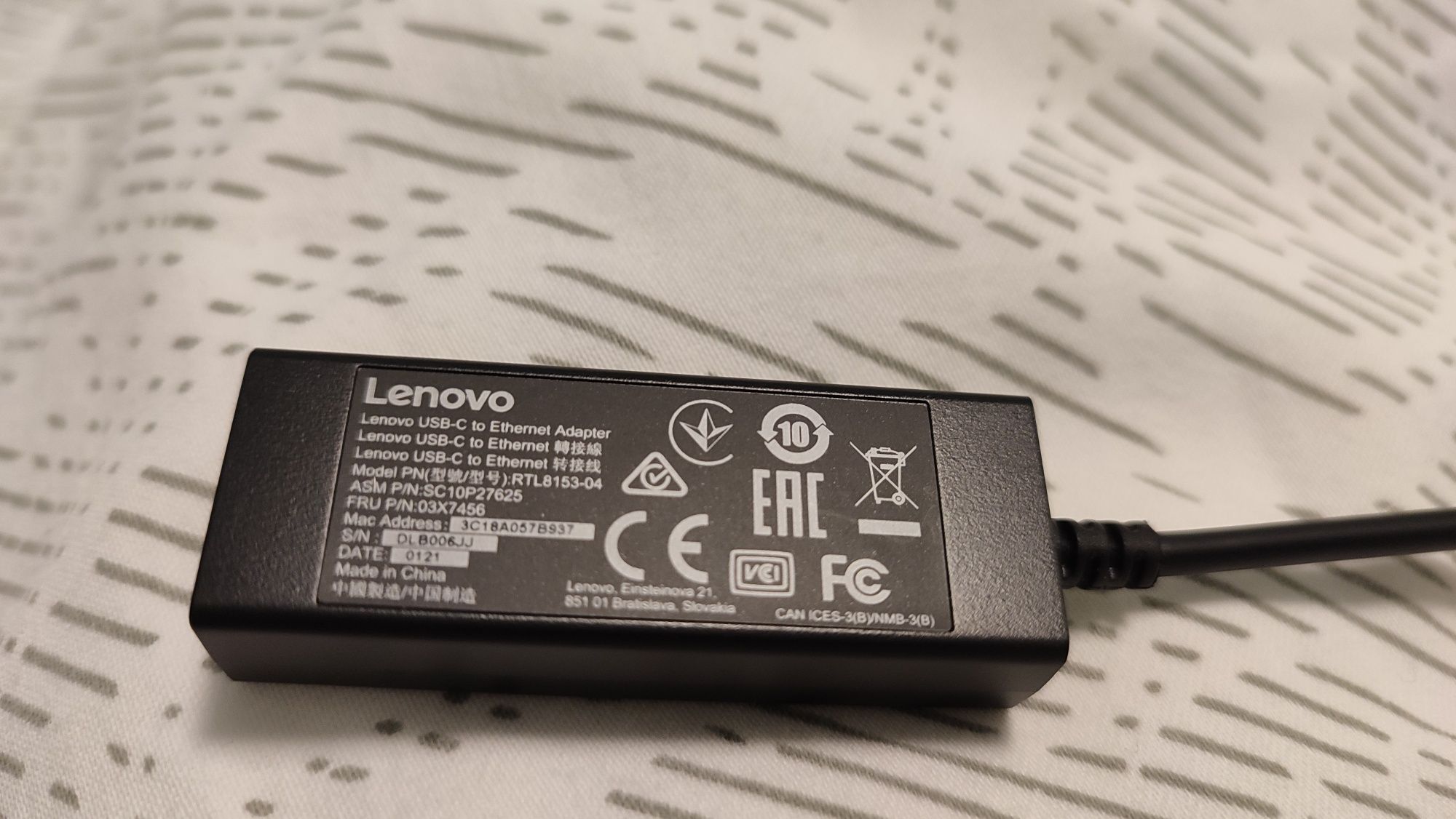 Adapter Lenovo LAN Ethernet RJ45 USB-C, Gigabit 1000Mbps