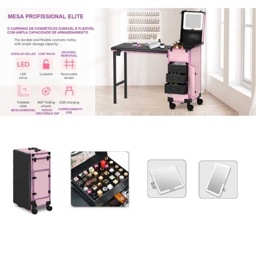 Mala de Maquilhagem Profissional com Mesa e Gavetas (NOVA)