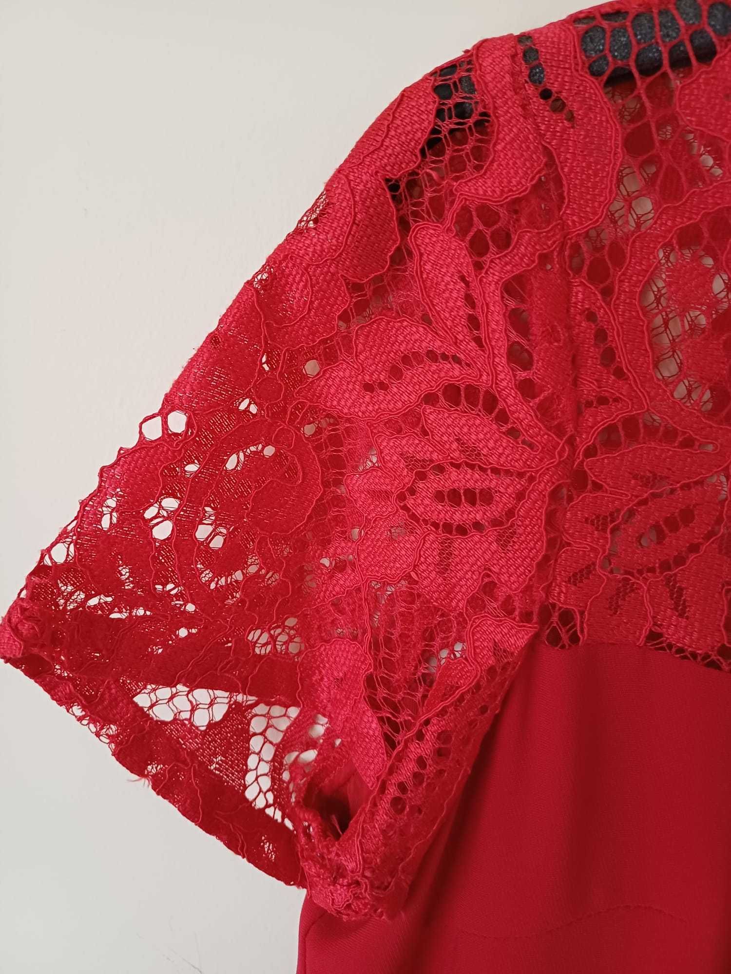 Vestido vermelho formal com renda novo com etiqueta - Novas Tendências