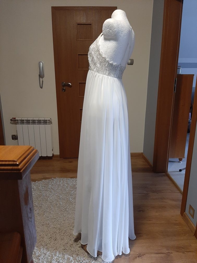 Piękna długa sukienka ślubna maxi cekinki na ramiączkach ASOS efektown