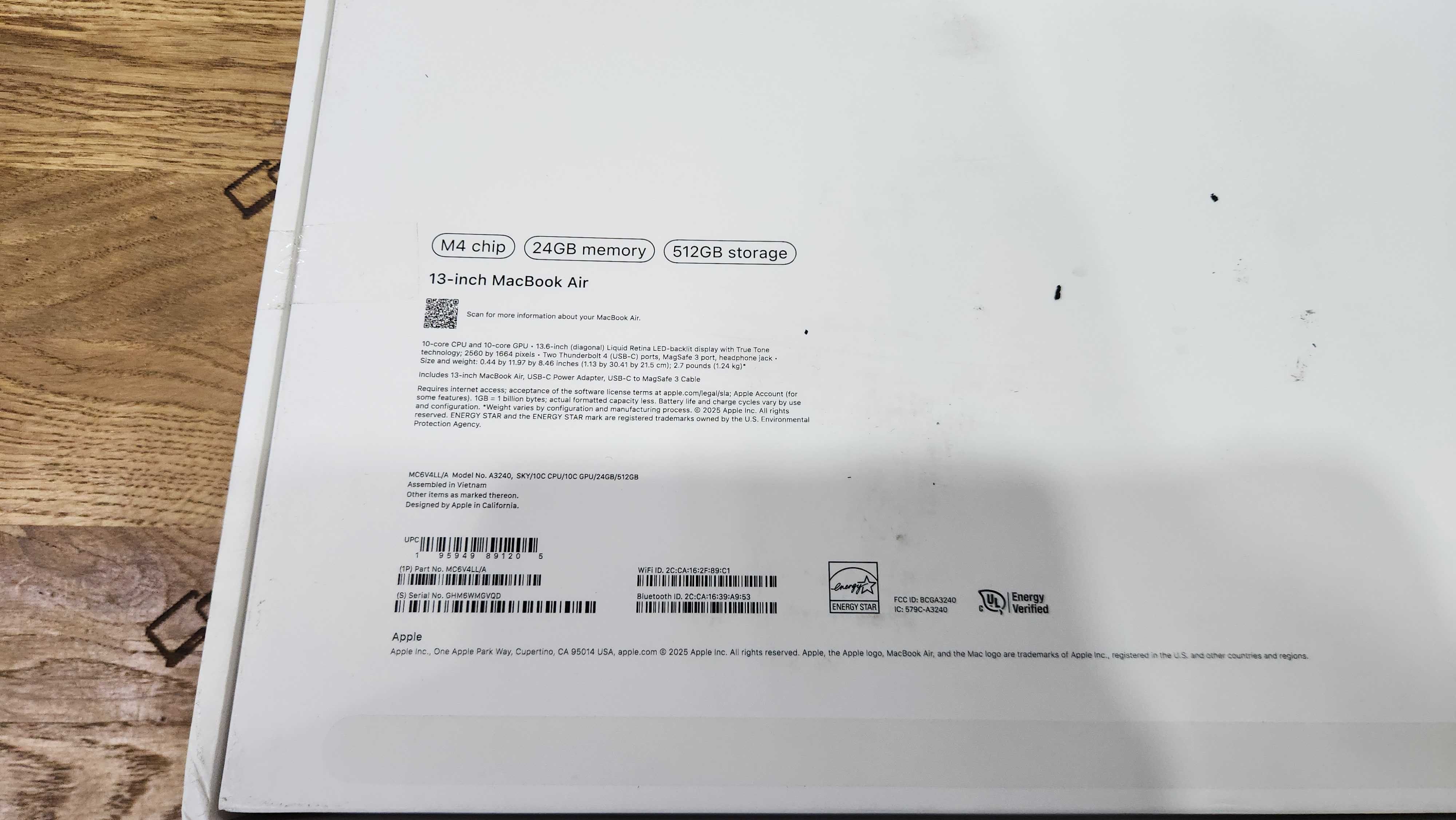 Ноутбук Apple MacBook Air M4 2025 A3240 24/512GB  OPEN BOX