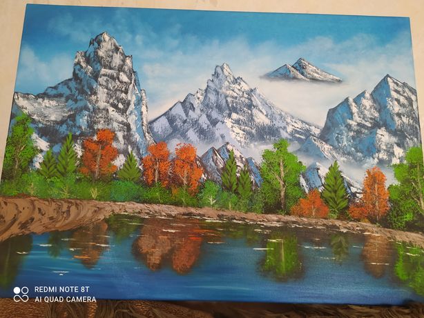 Картина маслом "Озеро в горах"