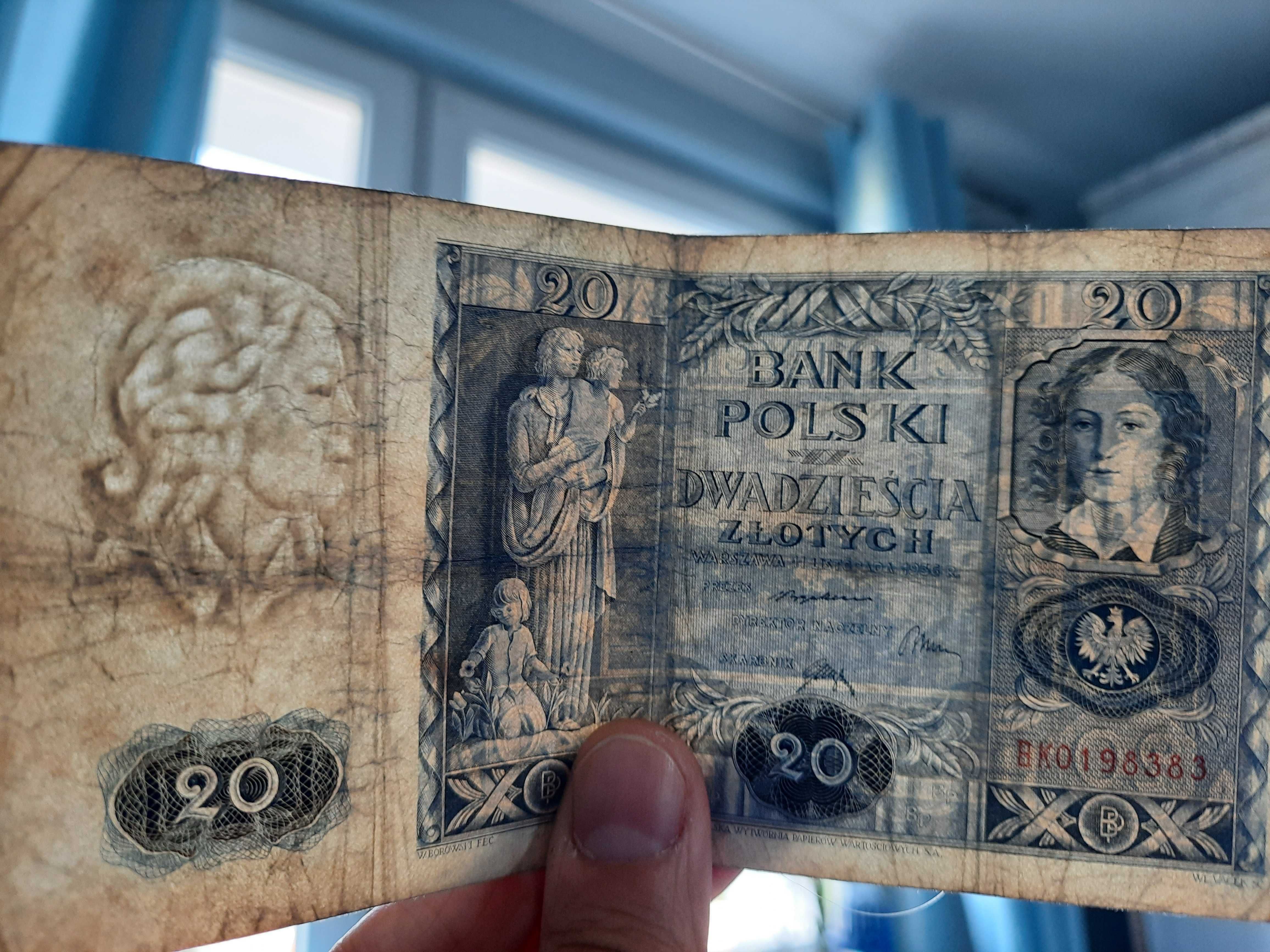 stare polskie banknoty okupacja niemiecka PRL 10,20,100 zł 1934,1940