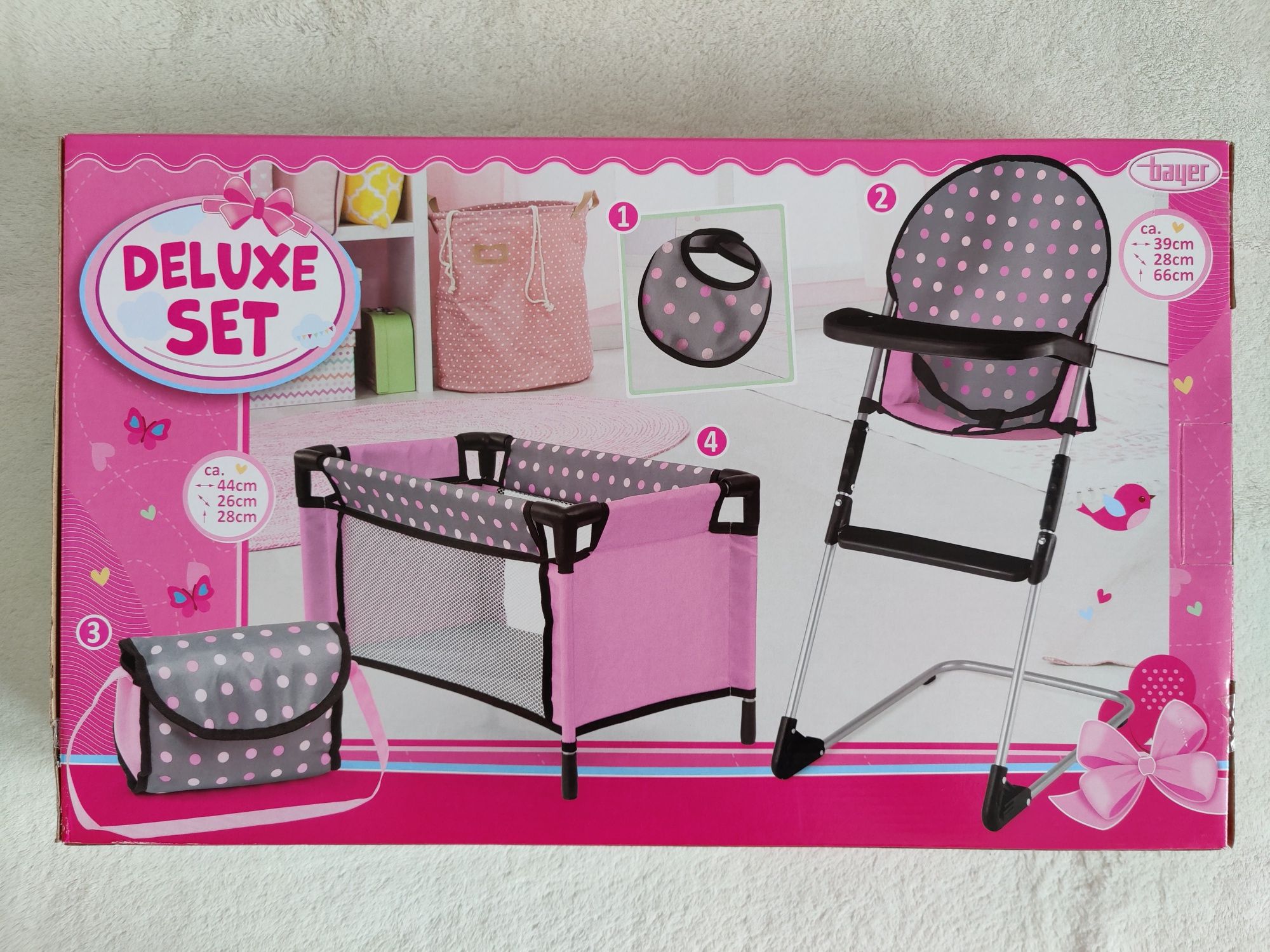Nowy wózek łóżeczko krzesełko do karmienia i akcesoria dla Lalki Bayer